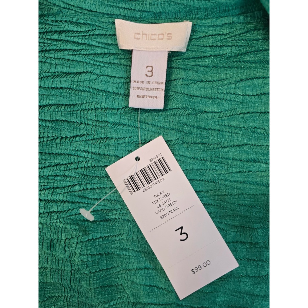 NWT Chicos Tula II Open Front Blazer Jacket Vivid Green Gauze Size XL 16 3 NEW - Picture 7 of 7